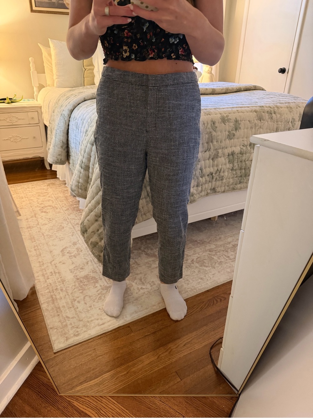 H&M Black & White Checked Cropped Tailored Pants